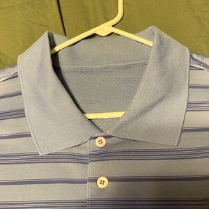 Light Blue Striped Men’s Polo Shirt XL polyester golf shirt